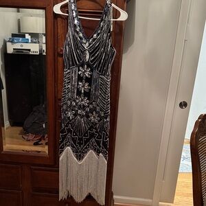 Elegant Black and Silver Beaded Dress